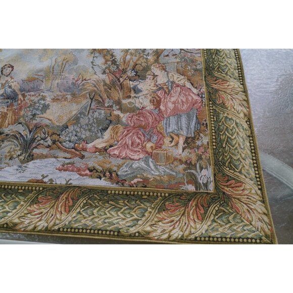VTG Woven Tapestry Wall Hanging French Landscape Romantic by Sea Gull 43"x33.5" - Picture 4 of 15